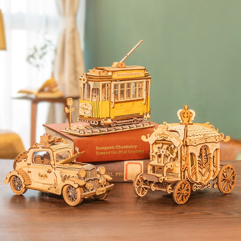 Vintage Car Tramcar Carriage 3D Wooden Model Building Kit