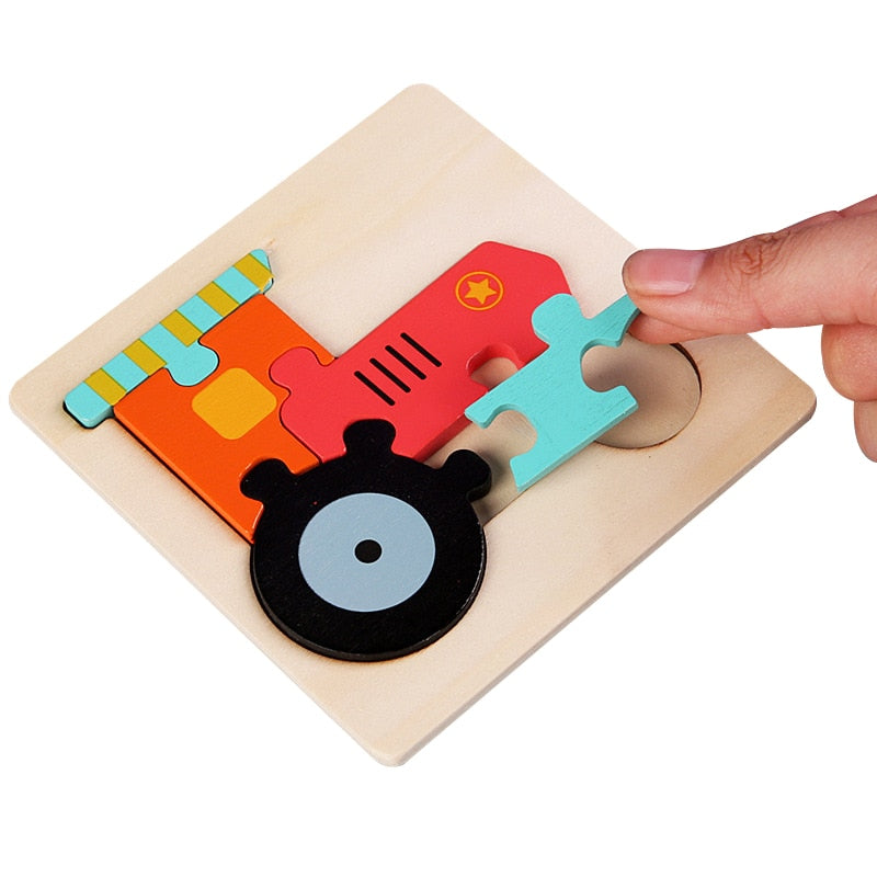 Colorful  3D Wooden Animal Traffic Puzzle for Preschool Kids