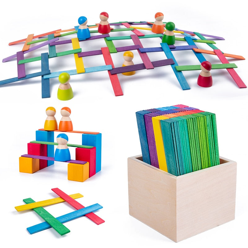 Montessori Wooden Arch Bridge Building Blocks Set for Kids - 100 Piece