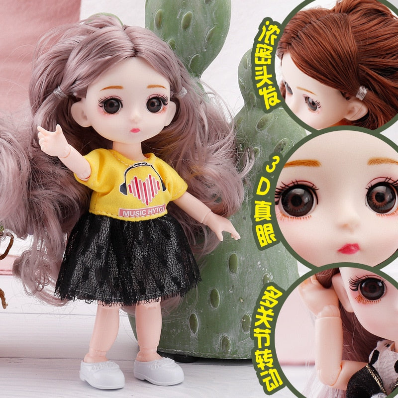 Mini 16 cm BJD Doll with Beautiful 3D Big Eyes and DIY Dress-Up Kit - ToylandEU