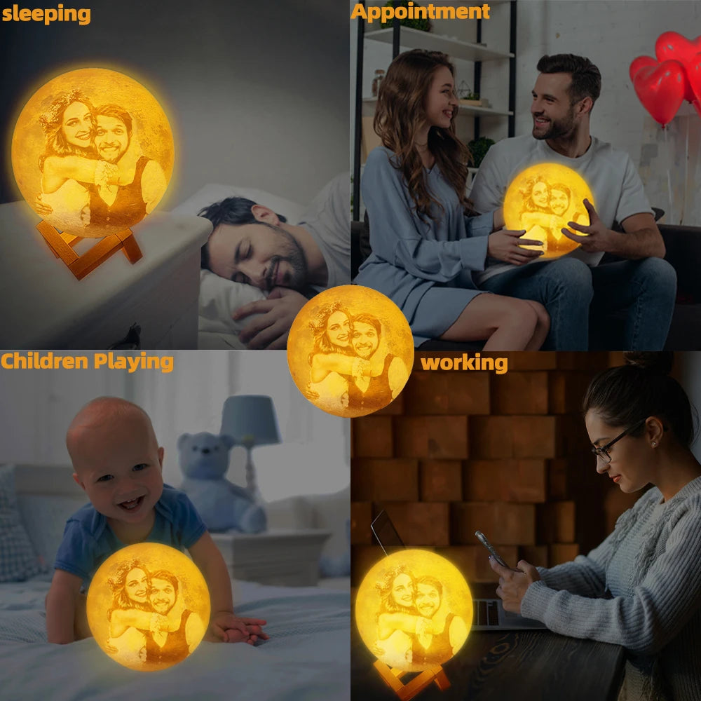 3D Printed Moon Lamp | USB Rechargeable | LED Night Light | Custom Photo