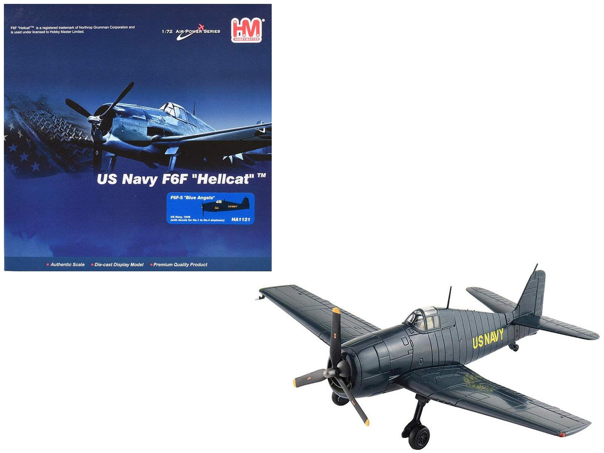 Grumman F6F-5 Hellcat Fighter Aircraft | 1/72 Diecast Aircraft Model | Hobby Master | Blue Angels #1-4 Decals Series