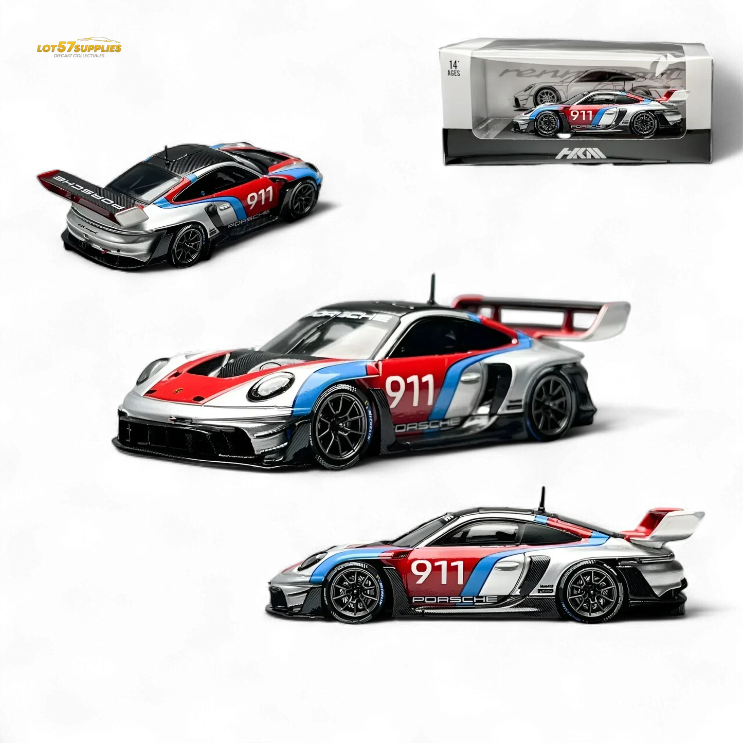 HKM Model Porsche 911 (992) GT3 R Rennsport Silver #911 1:64 - ToylandEU