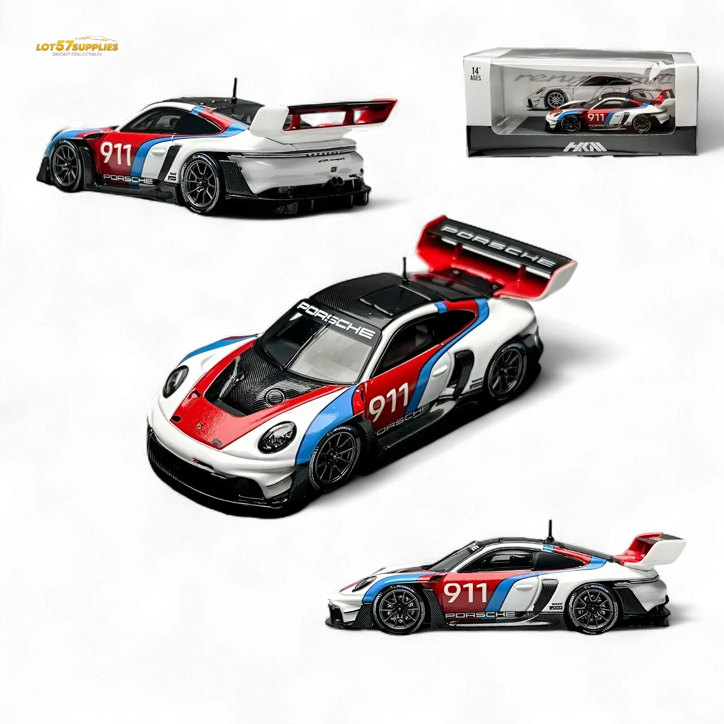 HKM Model Porsche 911 (992) GT3 R Rennsport White #911 1:64 - ToylandEU