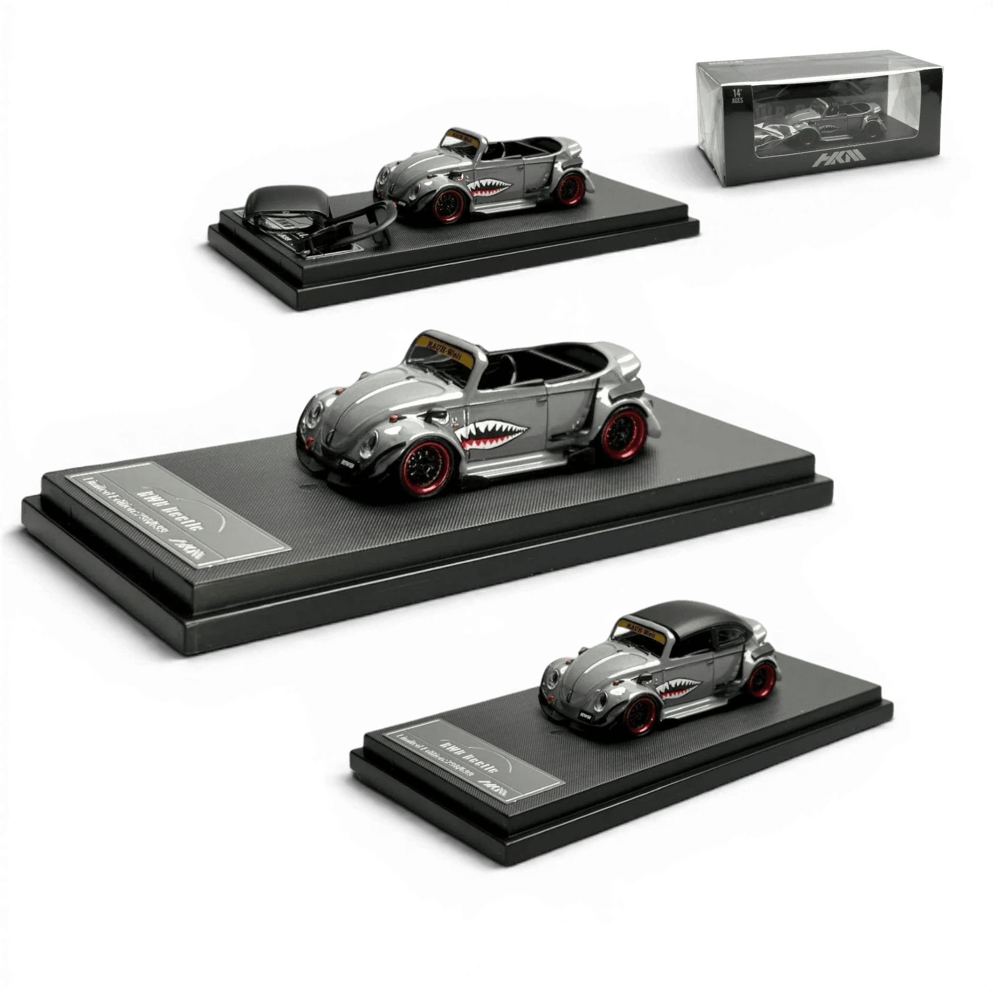 HKM Model VW Beetle Convertible Grey Shark Mouth 1:64 - Lot57Supplies Diecast Shop