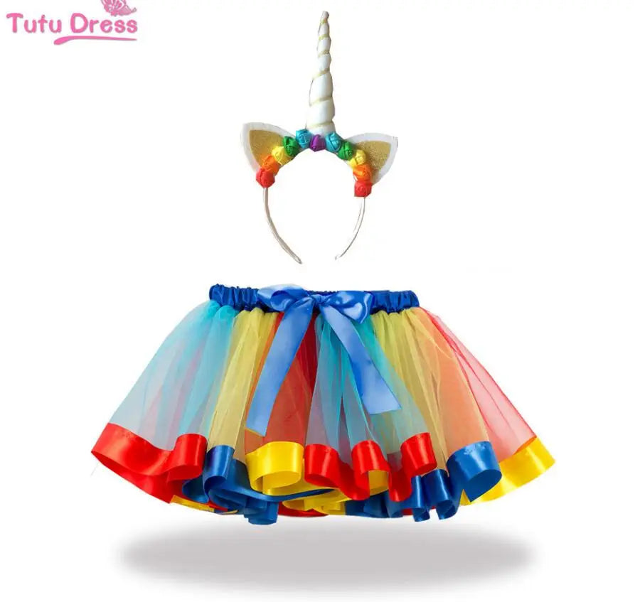 Whimsical Rainbow Unicorn Tutu Dress & Headband - Kids' Fantasy Costume