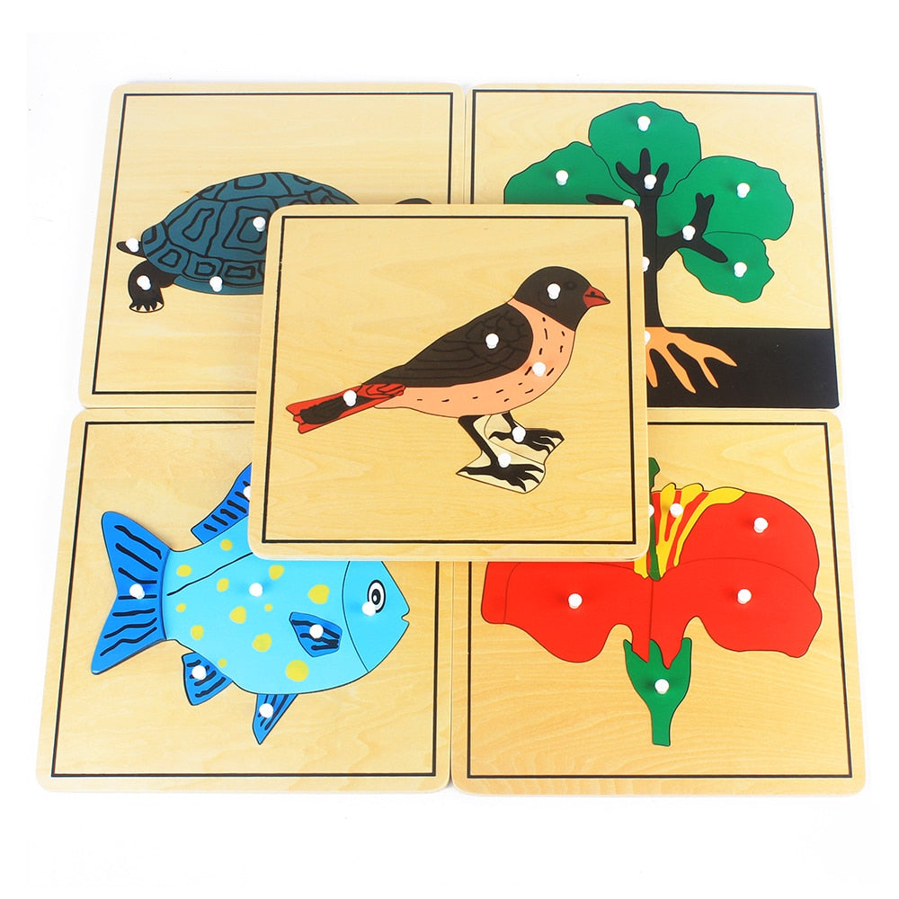 Montessori Wooden Plant and Animal Puzzle for Children's Early Learning