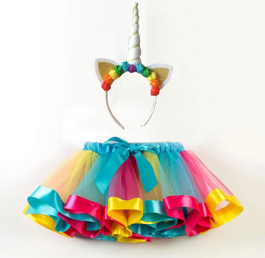 Whimsical Rainbow Unicorn Tutu Dress & Headband - Kids' Fantasy Costume