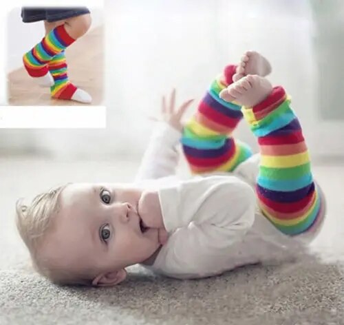 Children's Striped Cotton Leg Warmers with Kneepad Protection - ToylandEU