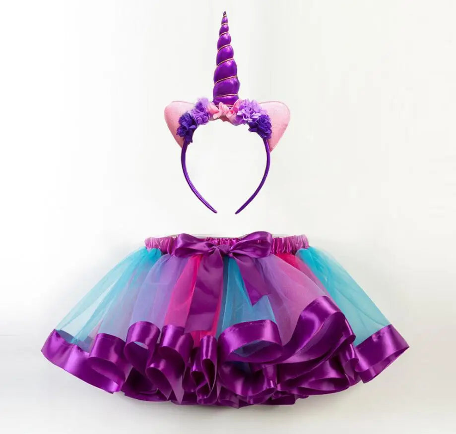 Whimsical Rainbow Unicorn Tutu Dress & Headband - Kids' Fantasy Costume