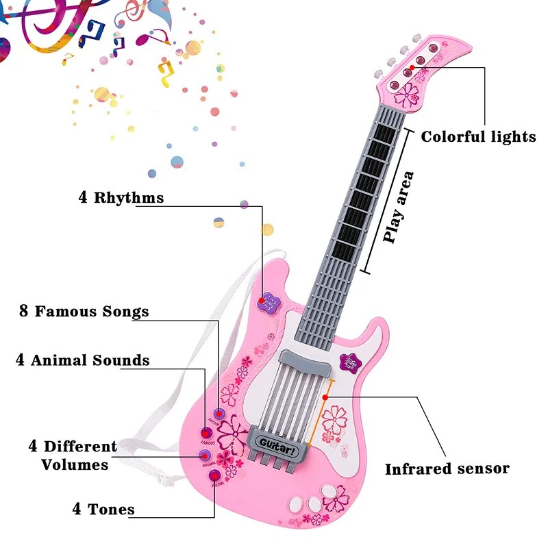 Children's Musical Guitar Toy with Vibrant Sounds for Kids Age 2-7 - Pink - ToylandEU