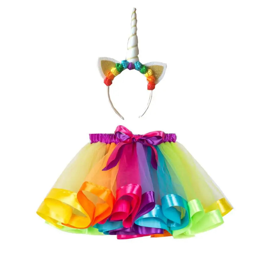 Whimsical Rainbow Unicorn Tutu Dress & Headband - Kids' Fantasy Costume