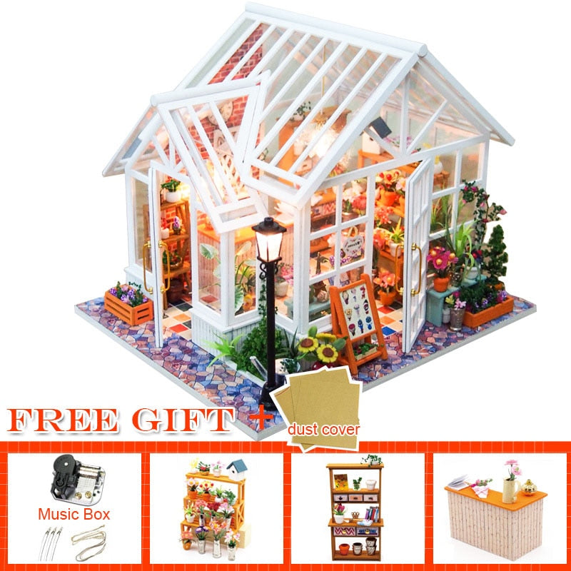 Wooden DIY Miniature Dollhouse with Garden Furniture Kit for Children's Birthday Gift Toyland EU Toyland EU