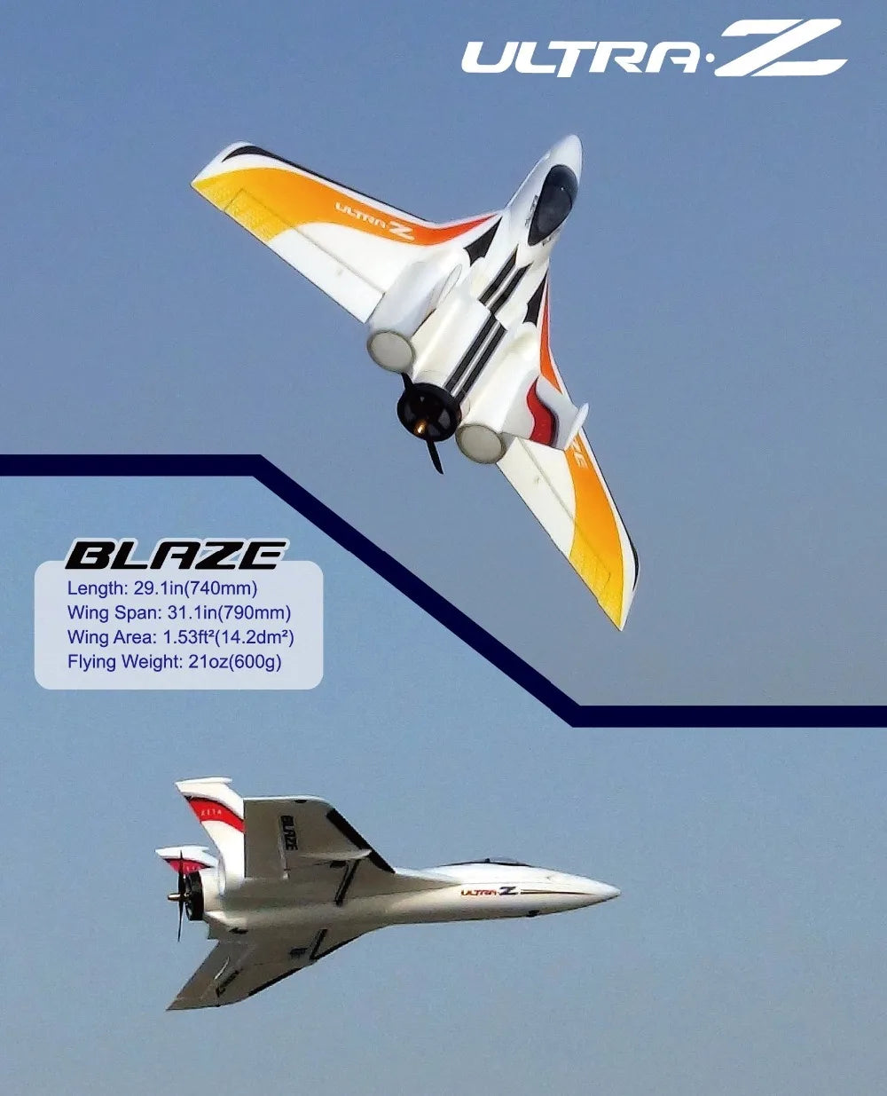 RC EPO Flying Wing Pusher RC Airplane with 790mm Wingspan - Ultra-Z Astro/Blaze Model Kit or PNP Set