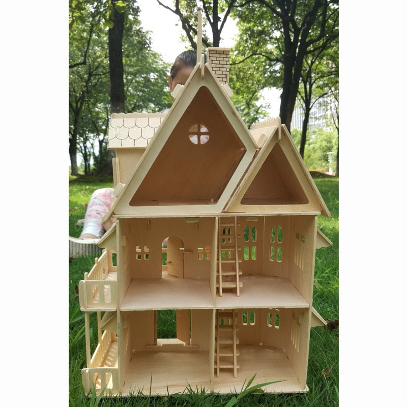 Wooden 3D Dollhouse Villa Model DIY Kit for Educational Pretend Play - ToylandEU