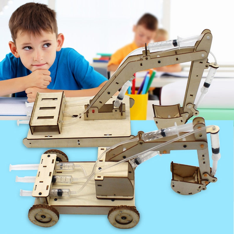 DIY Hydraulic Excavator STEM Educational Toy Set for Kids with Science Experiments and Painted Model - ToylandEU