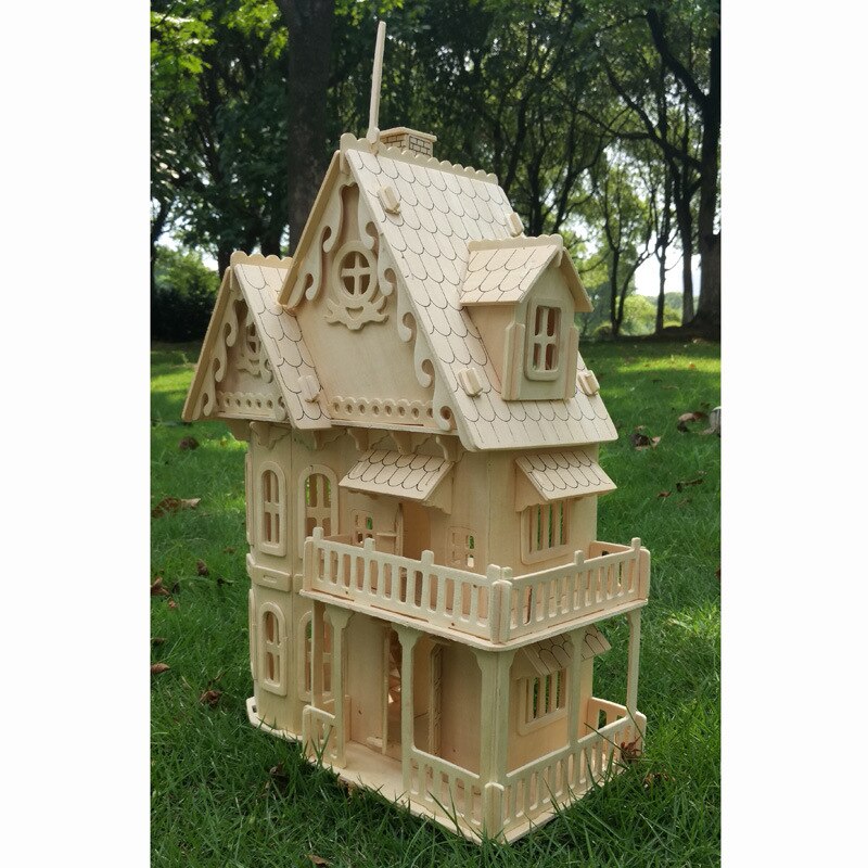 Wooden 3D Dollhouse Villa Model DIY Kit for Educational Pretend Play - ToylandEU