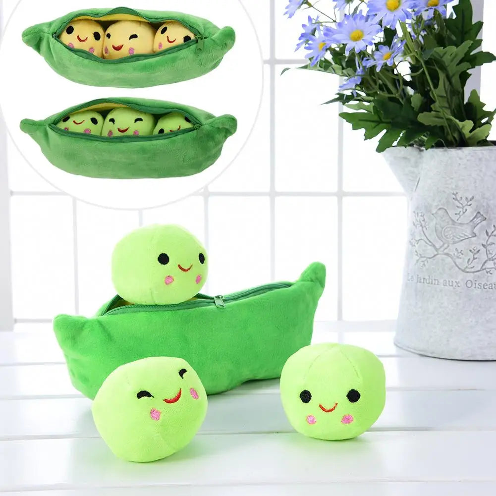 Charming 25 CM Pea Pod Plush Toy with 3 Cute Beans - Two Color Options