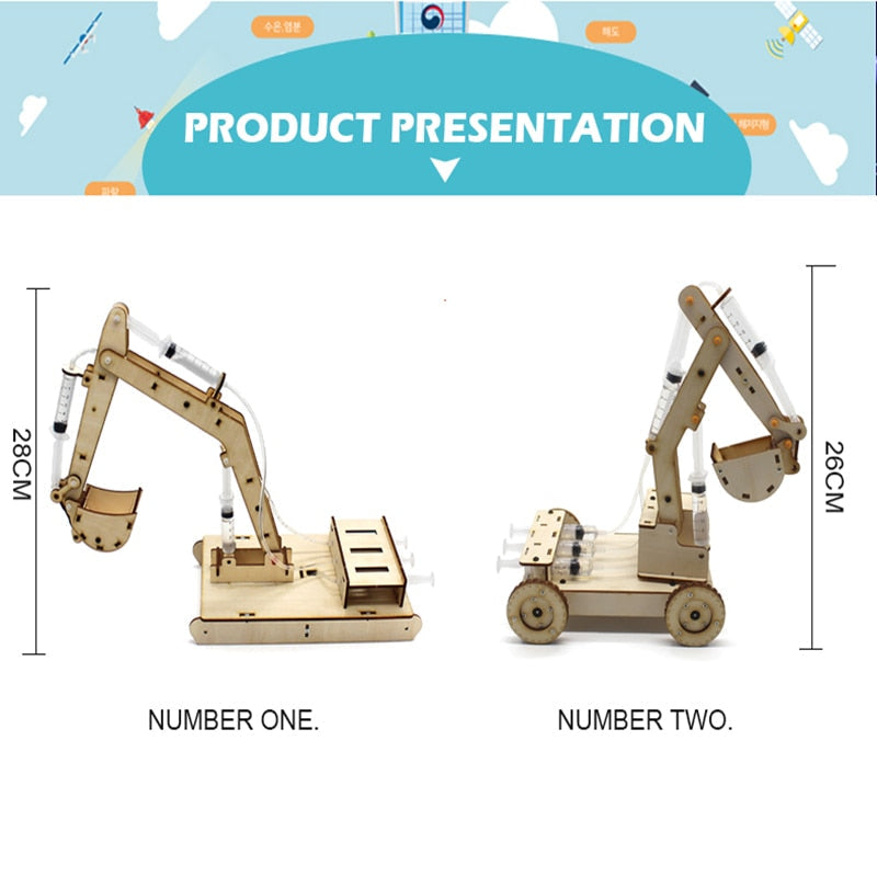 DIY Hydraulic Excavator STEM Educational Toy Set for Kids with Science Experiments and Painted Model - ToylandEU