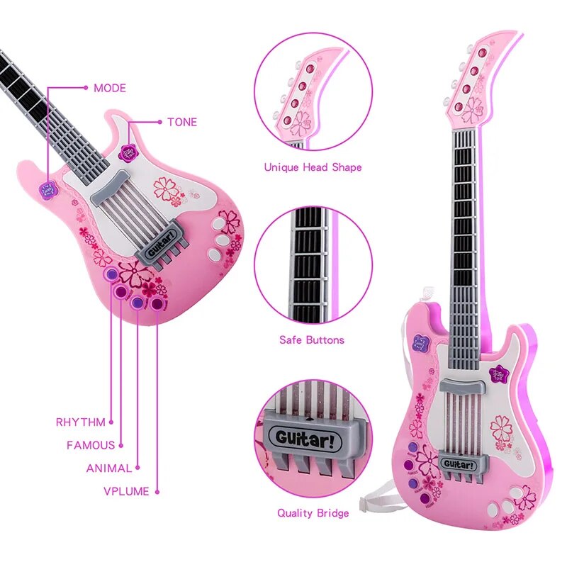 Children's Musical Guitar Toy with Vibrant Sounds for Kids Age 2-7 - Pink