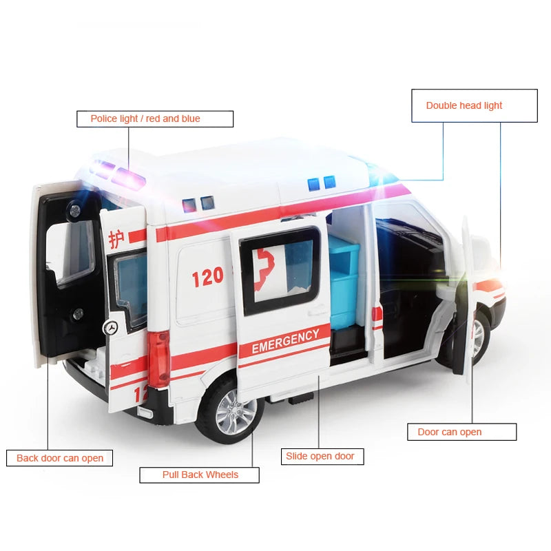 City Hospital Rescue Ambulance Diecast Toy with Light and Sound - ToylandEU