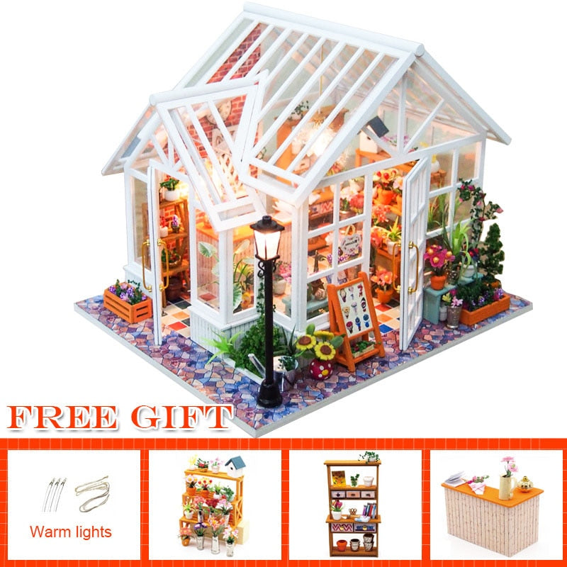 Wooden DIY Miniature Dollhouse with Garden Furniture Kit for Children's Birthday Gift Toyland EU Toyland EU