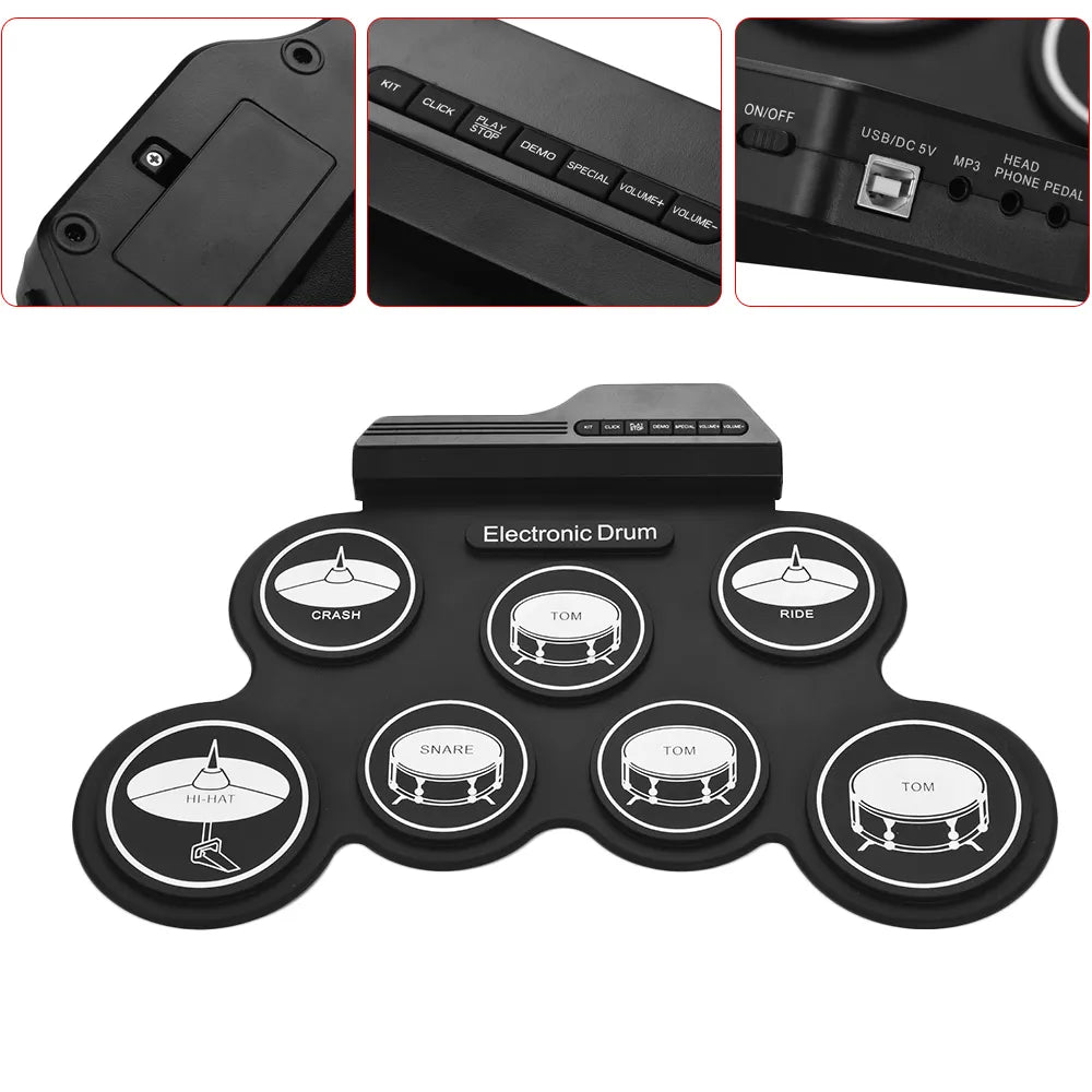 Compact Portable Digital Electronic Drum Set with USB Connectivity and Foldable Silicone Pads - ToylandEU