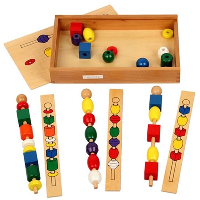 Montessori Wooden Bead Sequencing Set Block Toy for Kids, Educational Toy for 2-Year-Olds and Up - ToylandEU