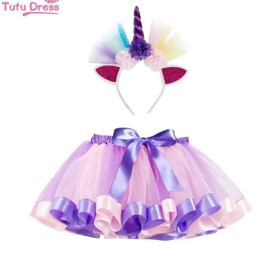 Whimsical Rainbow Unicorn Tutu Dress & Headband - Kids' Fantasy Costume