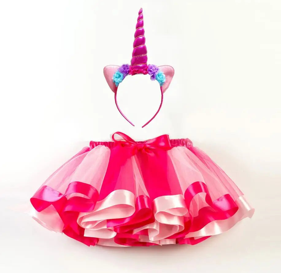 Whimsical Rainbow Unicorn Tutu Dress & Headband - Kids' Fantasy Costume