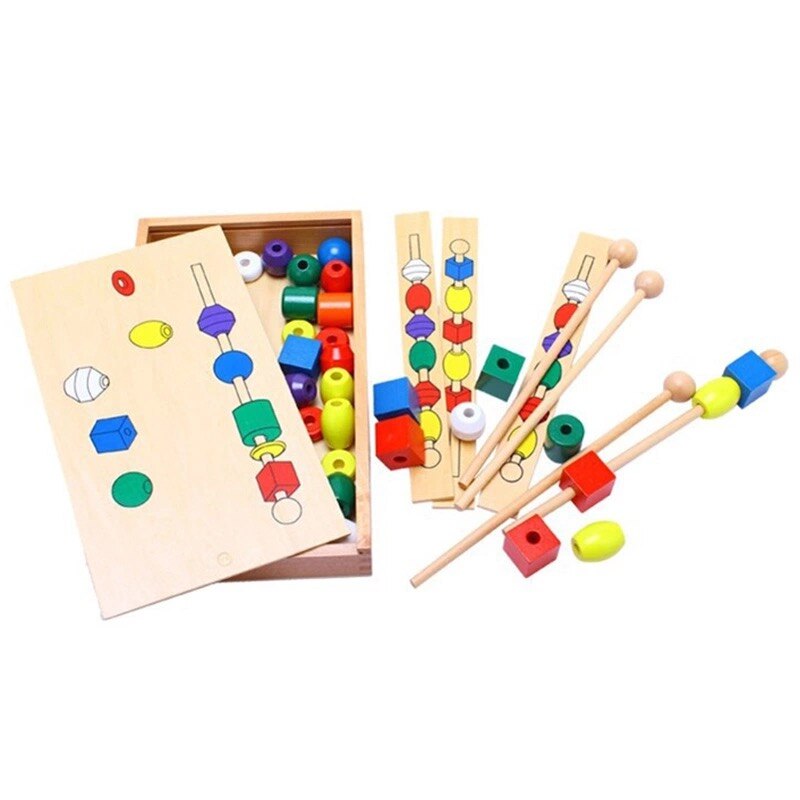 Montessori Wooden Bead Sequencing Set Block Toy for Kids, Educational Toy for 2-Year-Olds and Up - ToylandEU