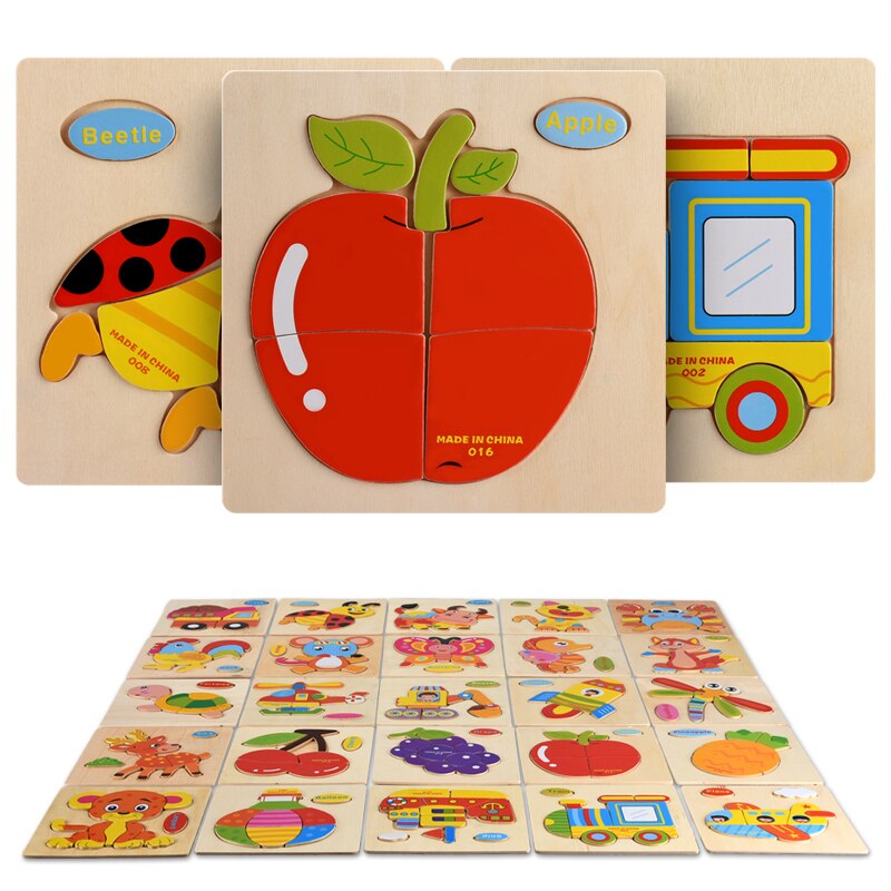 Wooden Montessori Geometric Puzzle Sorting Math Animals Fruit Bricks Learning Toy