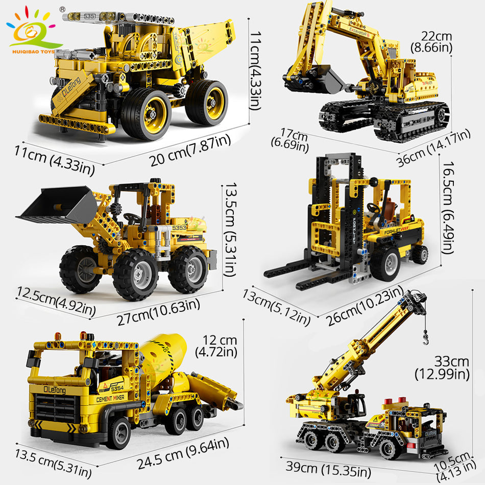 HQB Engineering Bulldozer Crane Dump Truck Building Kit - ToylandEU