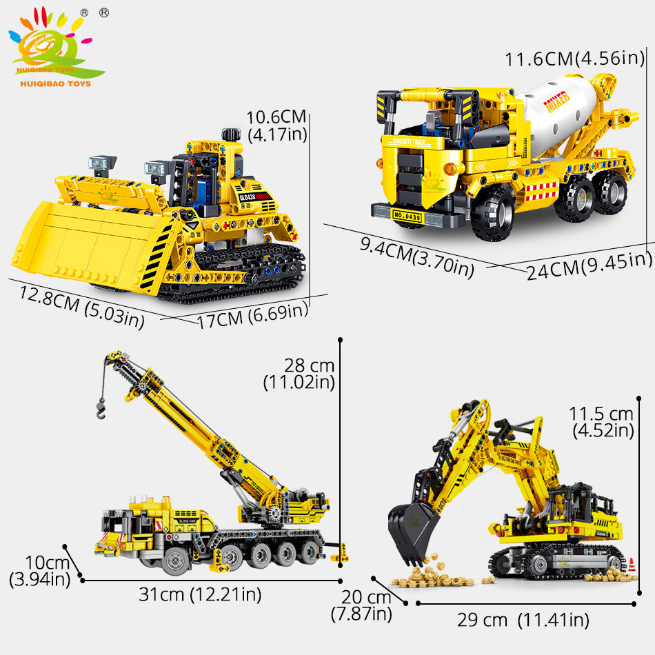 HQB Engineering Bulldozer Crane Dump Truck Building Kit - ToylandEU