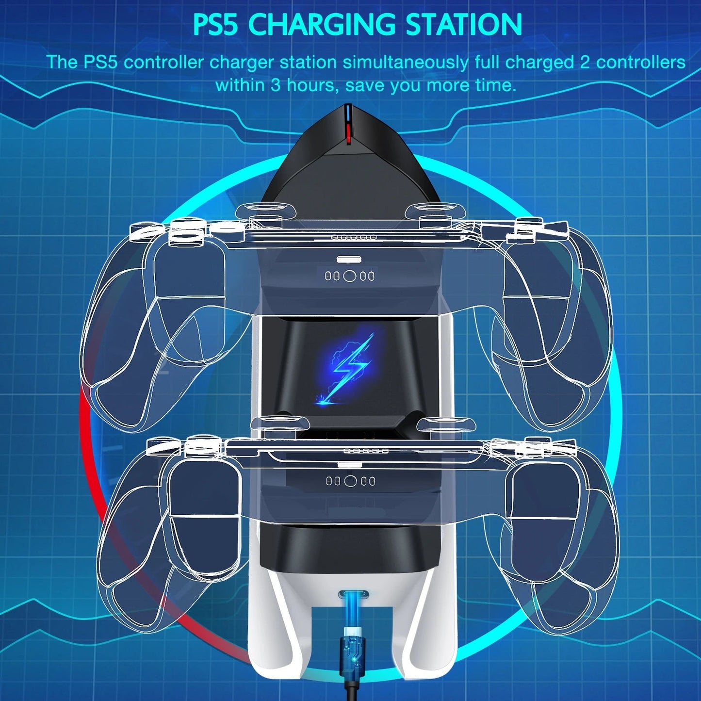 Dual Charging Cradle Dock Station For PS5 Wireless Controllers - ToylandEU