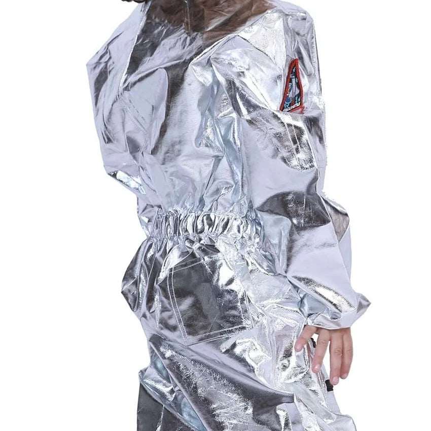 Galactic Explorer Boys Silver Astronaut Costume Jumpsuit with Helmet for Kids Halloween Party