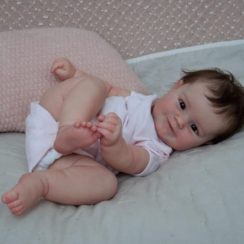 50CM Bebe Reborn Baby Doll with Hand-Rooted Hair - Lifelike Newborn Girl Toy for Children