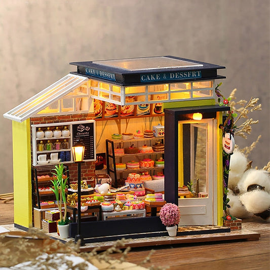 Cake Shop Dollhouse Kit - Wooden Miniature Roombox Furniture Assembly Model - ToylandEU