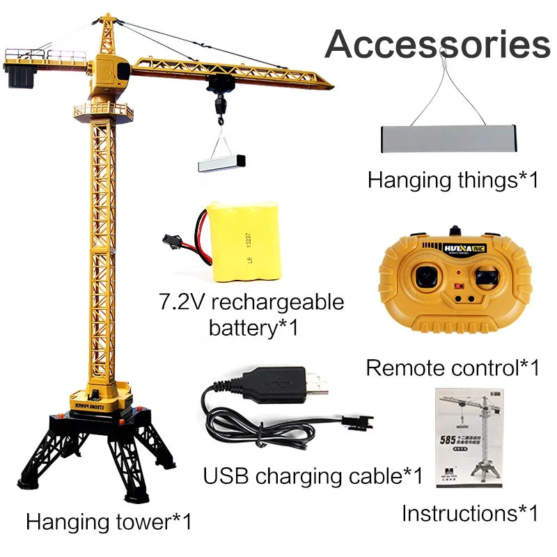 12-Channel Remote-Control Alloy Tower Crane with Wireless Charging Fun