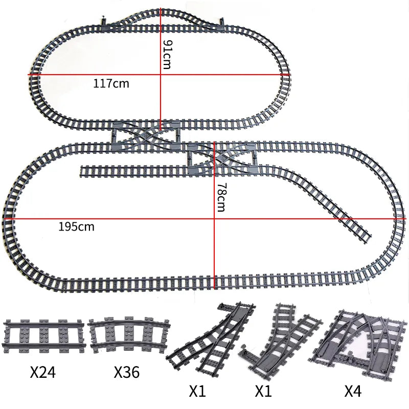 MOC City Trains Set with Rail Crossing and Various Track Pieces - ToylandEU