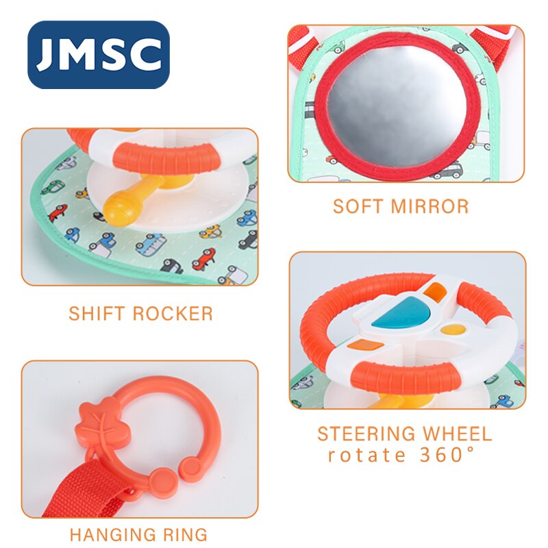 JMSC Baby Kids Electric Simulation Steering Wheel Toy - Interactive Musical Educational Car Seat Back