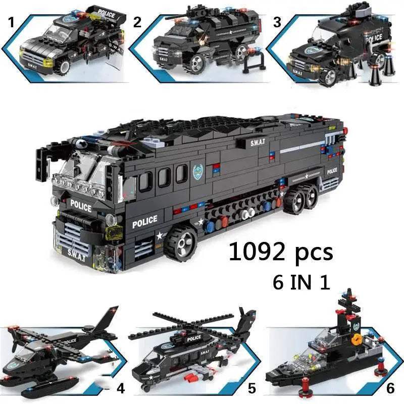 Premium Lego Compatible Building Blocks Set Multi Vehicle City Police Station Bus Car Helicopter Army Trucks For Kids - ToylandEU