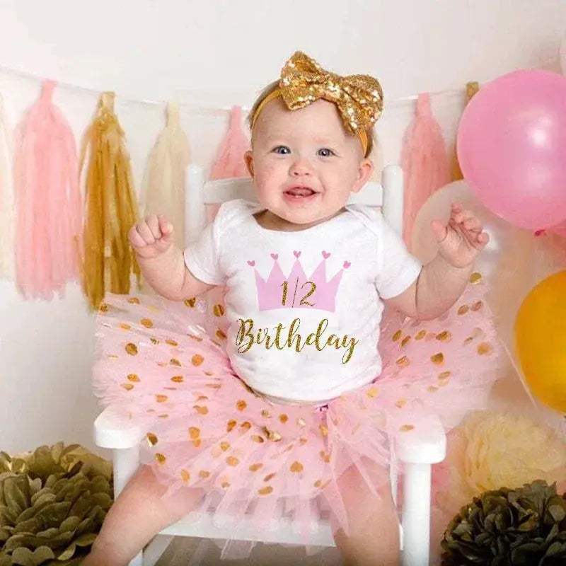 Half Birthday Cake Smash Outfit For Baby Girls Tutu Set - ToylandEU