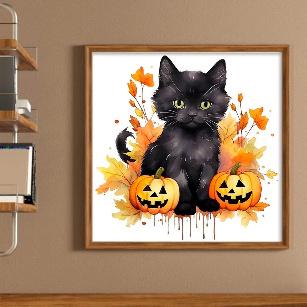 Halloween Cat-Shaped 5D Cross Stitch Kit - DIY Pumpkin Needle Art Craft for Wall Decoration, Perfect 2025 Gift for Adults - ToylandEU