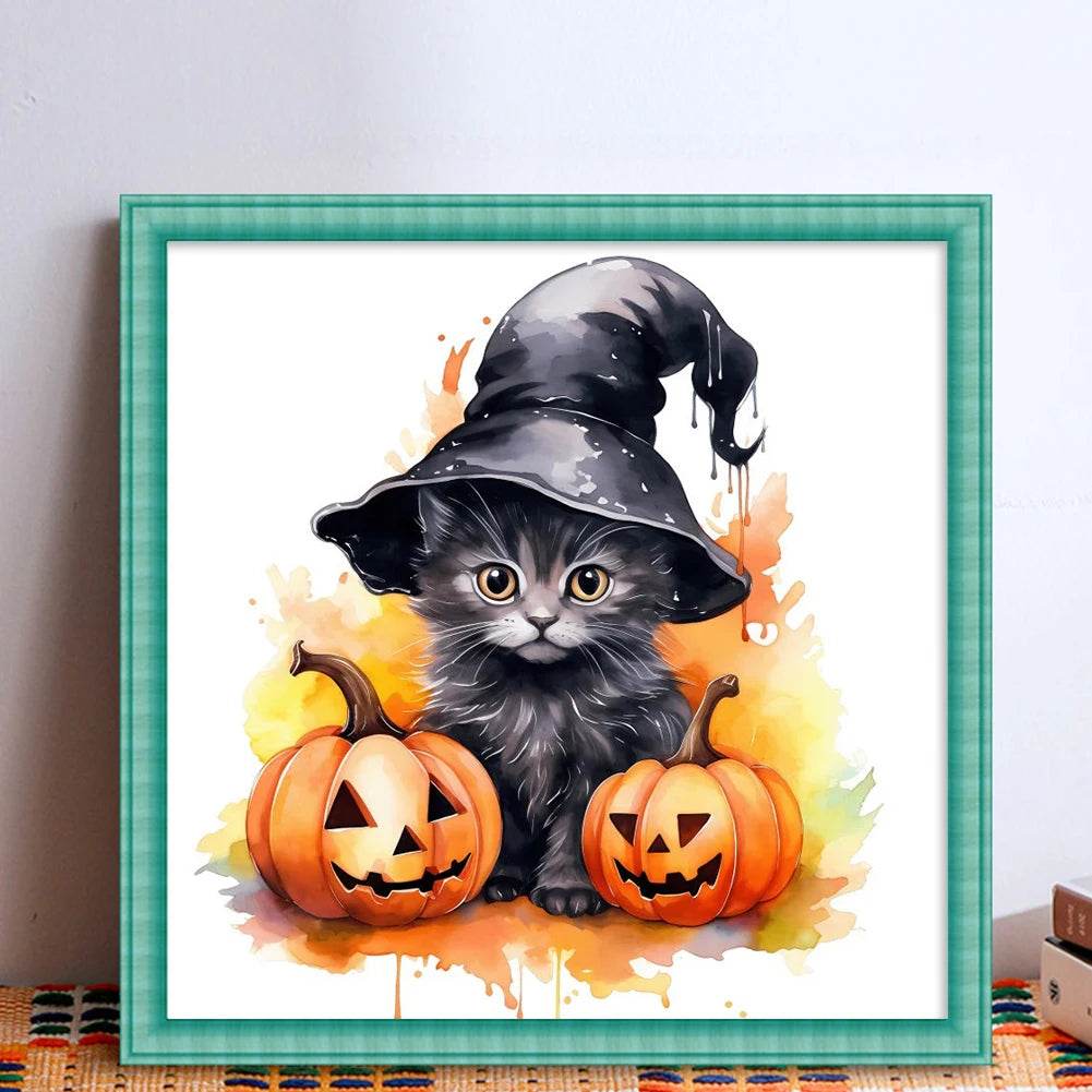 Halloween Cat-Shaped 5D Cross Stitch Kit - DIY Pumpkin Needle Art Craft for Wall Decoration, Perfect 2025 Gift for Adults - ToylandEU