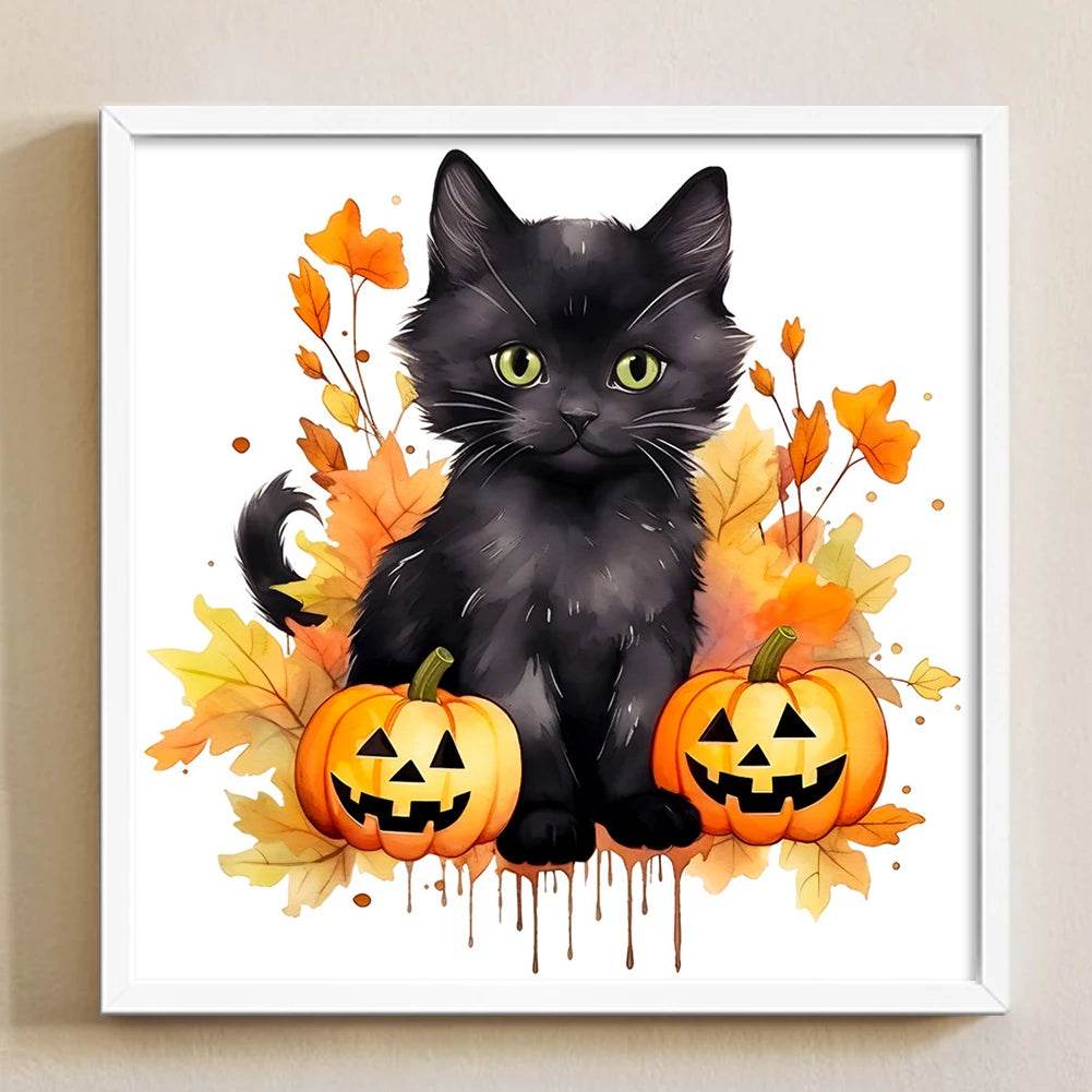 Halloween Cat-Shaped 5D Cross Stitch Kit - DIY Pumpkin Needle Art Craft for Wall Decoration, Perfect 2025 Gift for Adults - ToylandEU
