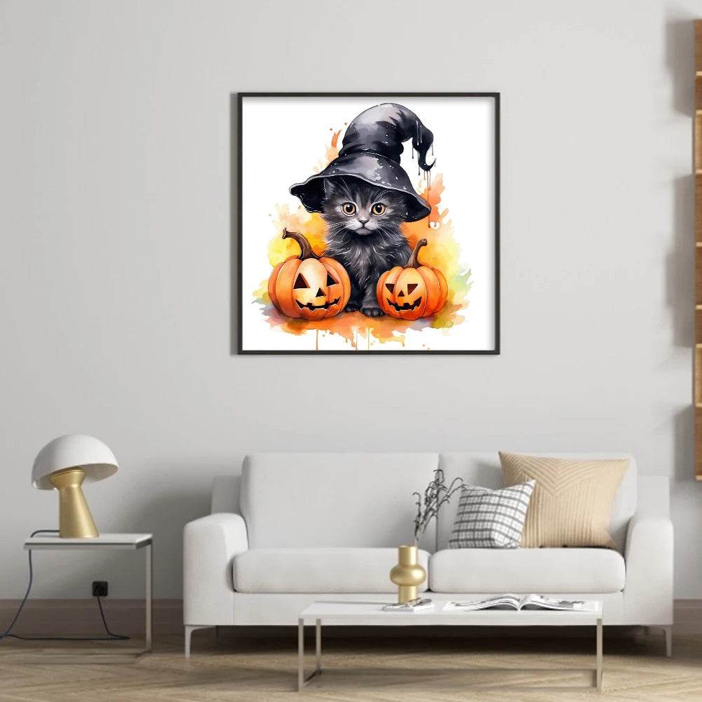 Halloween Cat-Shaped 5D Cross Stitch Kit - DIY Pumpkin Needle Art Craft for Wall Decoration, Perfect 2025 Gift for Adults - ToylandEU