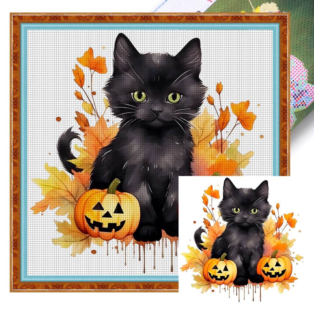 Halloween Cat-Shaped 5D Cross Stitch Kit - DIY Pumpkin Needle Art Craft for Wall Decoration, Perfect 2025 Gift for Adults - ToylandEU