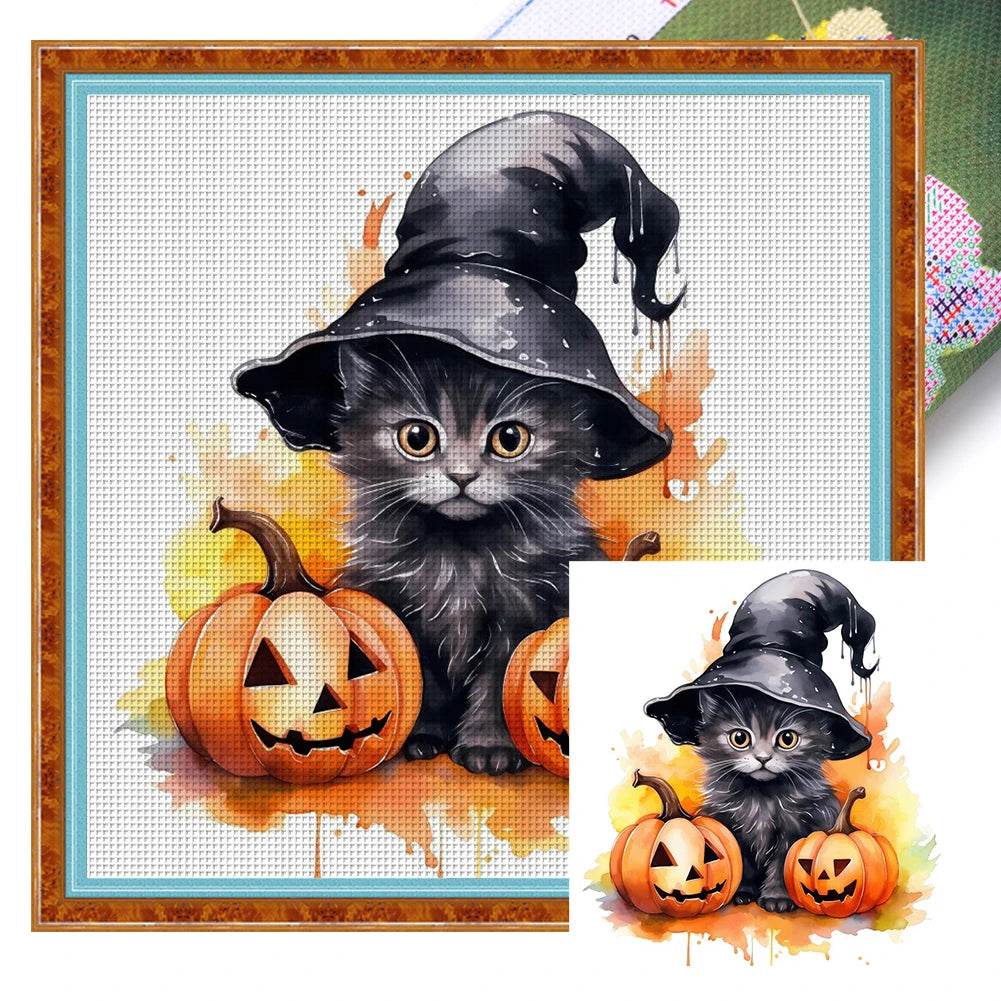 Halloween Cat-Shaped 5D Cross Stitch Kit - DIY Pumpkin Needle Art Craft for Wall Decoration, Perfect 2025 Gift for Adults - ToylandEU
