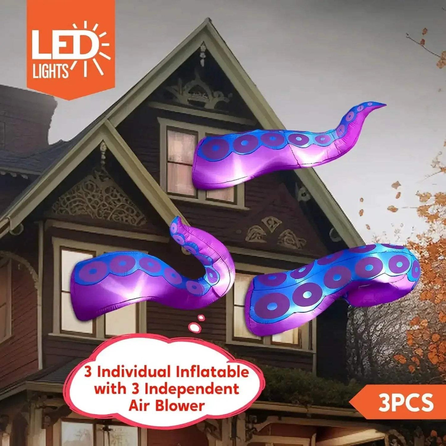 Halloween Inflatable Octopus Tentacles Trio With LEDs For Windows - ToylandEU